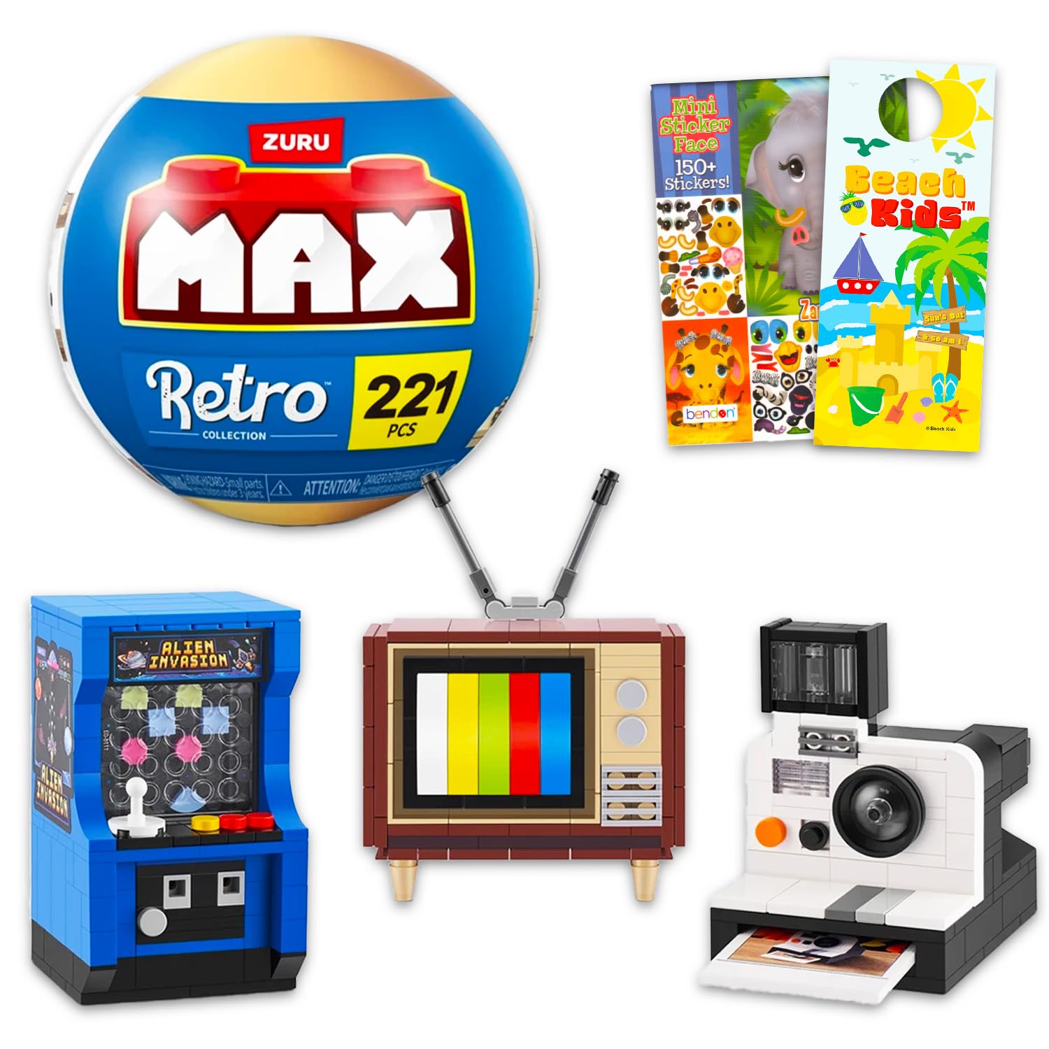 Photo 1 of Zuru Max Retro Builds Set for Kids - Bundle with Zuru Max Retro Bricks Blind Ball Plus Stickers and More | Zuru Max Retro Collection Brick Building Set