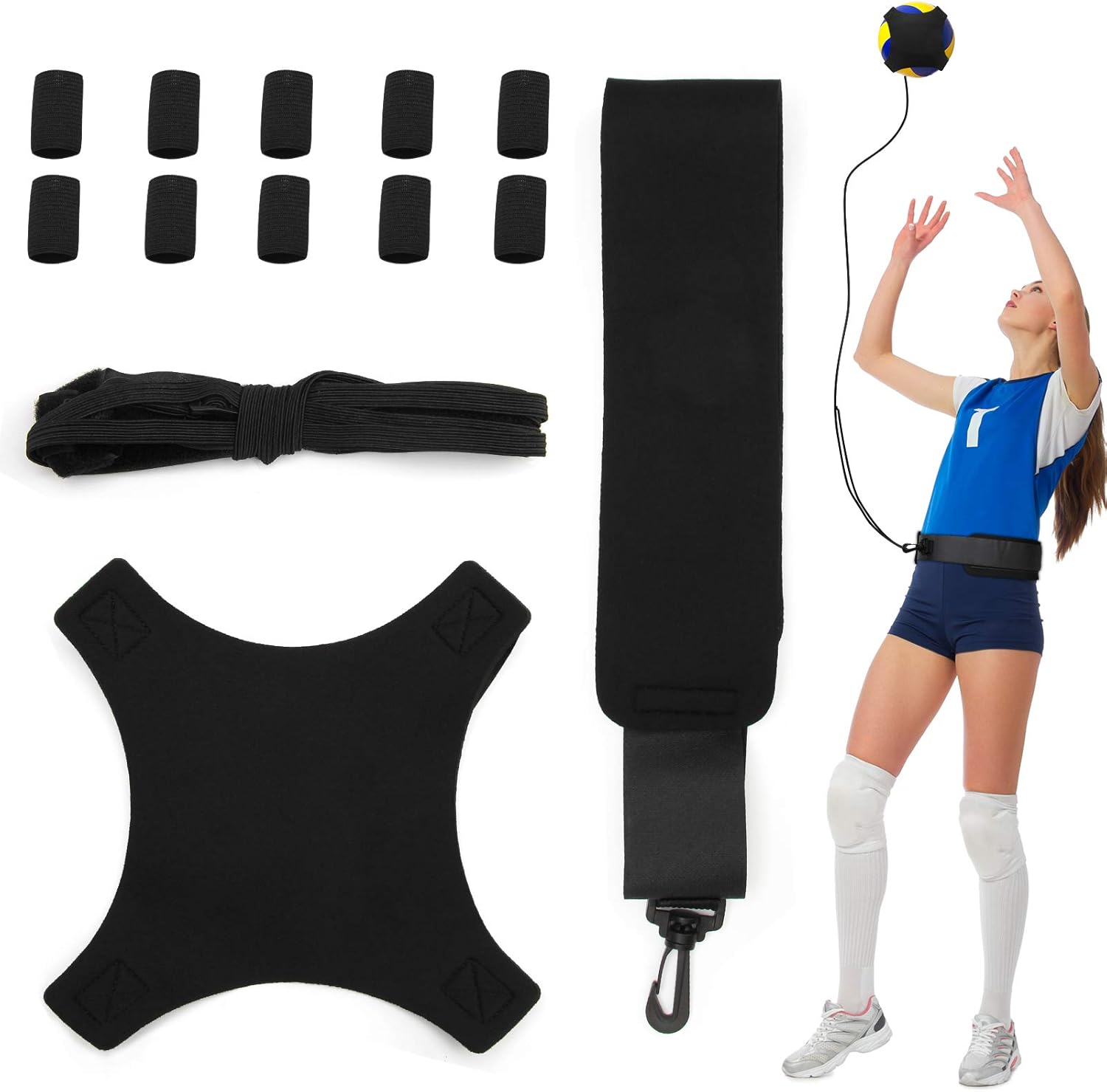 Volleyball Training Aid Soccer Practice Trainer with Adjustable Belt for Serving Setting Spiking Training, Volleyball Training Equipment Aid for Beginners and Volleyball Player with 10 Finger Sleeves : Sports & Outdoors