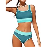 ZAANTI Girls Bathing Suit Color Block Bikini Sets Girls 2 Piece Swimsuit Adjustable Straps Girl Swimsuit with Chest Pad 9-16Y