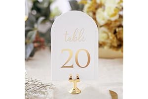 UPVOLCORA Arch Table Numbers 1-20 + Head Table,4x6 Inch White Art Paper, Double-Sided, Gold Foil Embossed Details, Elegant Perfect for Wedding Reception, Centerpiece Decoration, Event, Party, No Holders