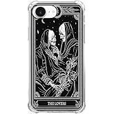 AOSSXIN The Lovers Tarot Card Case for iPhone 16e/17e,Trippy Hippie Black Skull Pattern,Soft TPU Protective Cover Case Compatible with iPhone 16e/17e