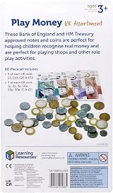 Learning Resources UK Play Money Assortment 60-Piece Realistic Notes & Coins view 2