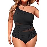 Aqua Eve Plus Size One Piece Swimsuit for Women Tummy Control Bathing Suits One Shoulder Swimwear