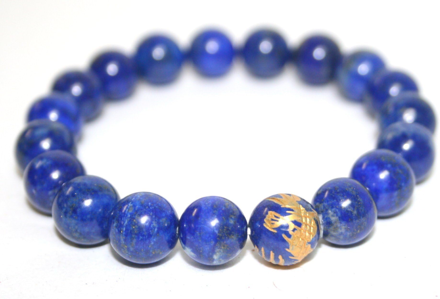 Blue Lapis Lazuli 10mm Bracelet with Dragon Bead