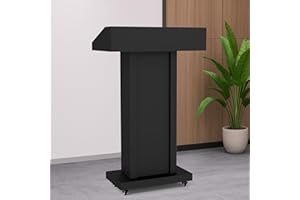 GARVIN Podium Stand with 4 Lockable Wheels, Heavy-Duty Metal Lecterns & Podiums with Hidden Storage, 46.5”H Portable Pulpit f