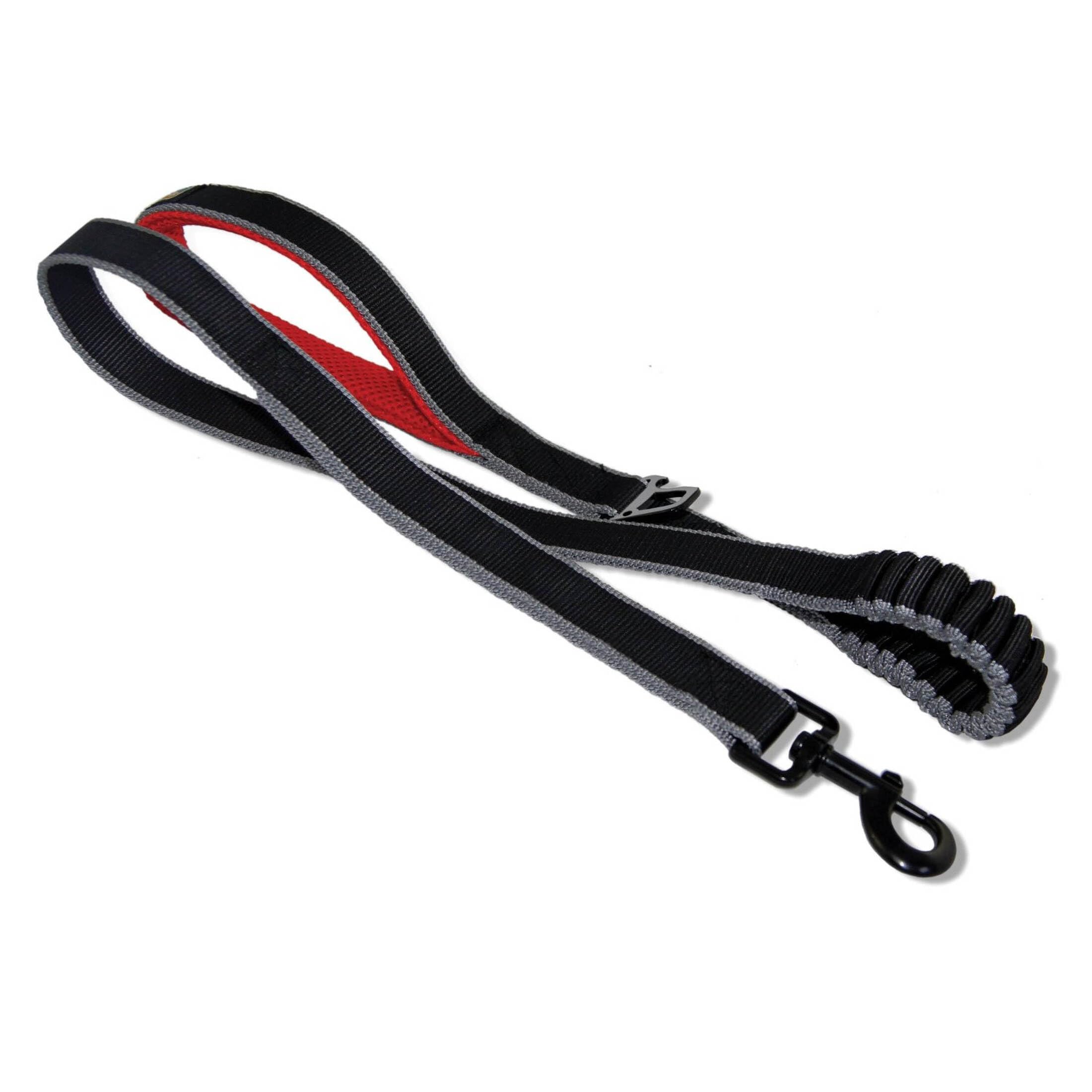 Kurgo Springback Dog Leash, Dog Hiking and Running Lead, Stretches with Internal Bungee, Padded Handle, 122cm, Red/Black