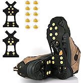XYZLH Ice Cleats, Ice Grips Traction Cleats Grippers Non-Slip Over Shoe/Boot Rubber Spikes Crampons with 10 Steel Studs Crampons + 10 Extra Replacement Studs