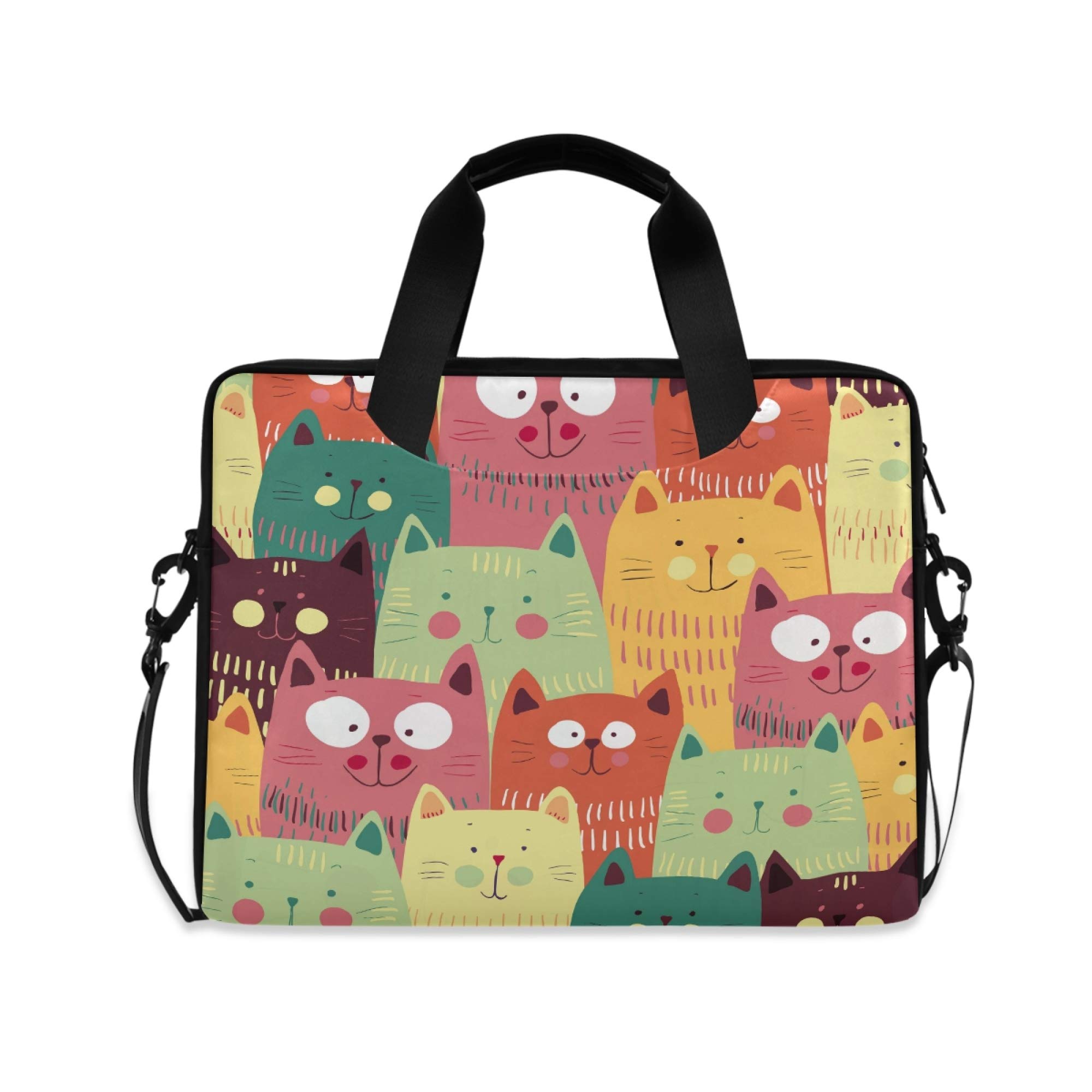 Laptop Bag, Cute Cats Colorful Pattern Computer Sleeve Case Laptop Handbags Briefcase with Strap and Handle for Boys Girls Women Men 14 15 15.6 Inch