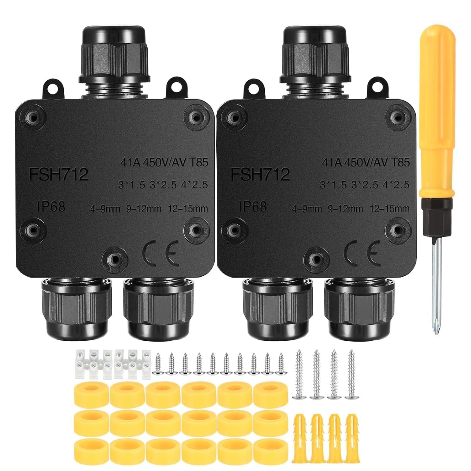 IP68 Waterproof Junction Box, 2pcs 3-Way Y-Type PA9 Outdoor Electrical Junction Box, Electrical Enclosure, Gland External Cable Connector Wire Connector for Ø 4mm -15mm Diameter Cable.