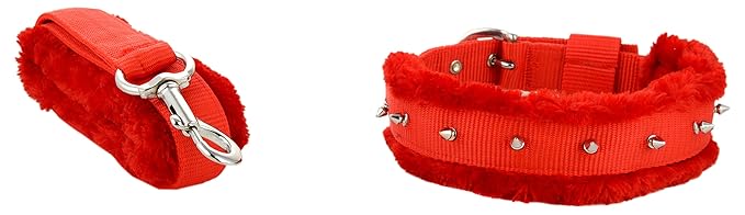 Skora Spike Dog Nylon Collar and Leash, 1.25-inch (Red, Large)