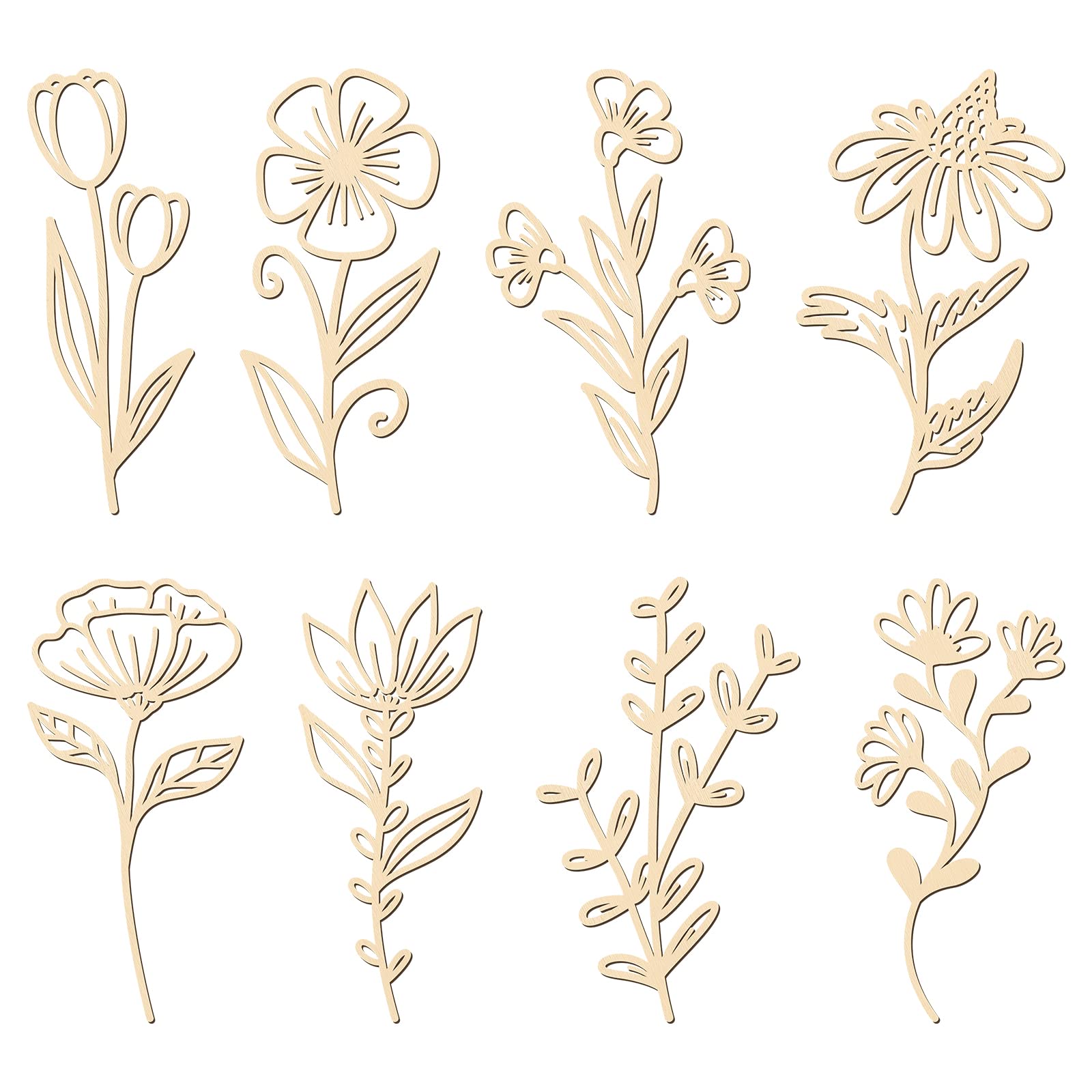 Photo 1 of ***PARTIAL SET - PRICE ADJUSTED*** PerKoop 8 Pcs Wooden Flowers Wildflowers Wall Decor, Colorable Wood Floral Cutouts for Crafts, Boho Wall Decals Hanging Sculpture for Nursery Bedroom Living Room Decor(Elegant Style)