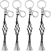 HUAAPLEVLA 4Pcs Nylon Braided Keychain Unique Crystal Cage Key Rings Empty Stone Holder for Bag charms Car Decoration Making