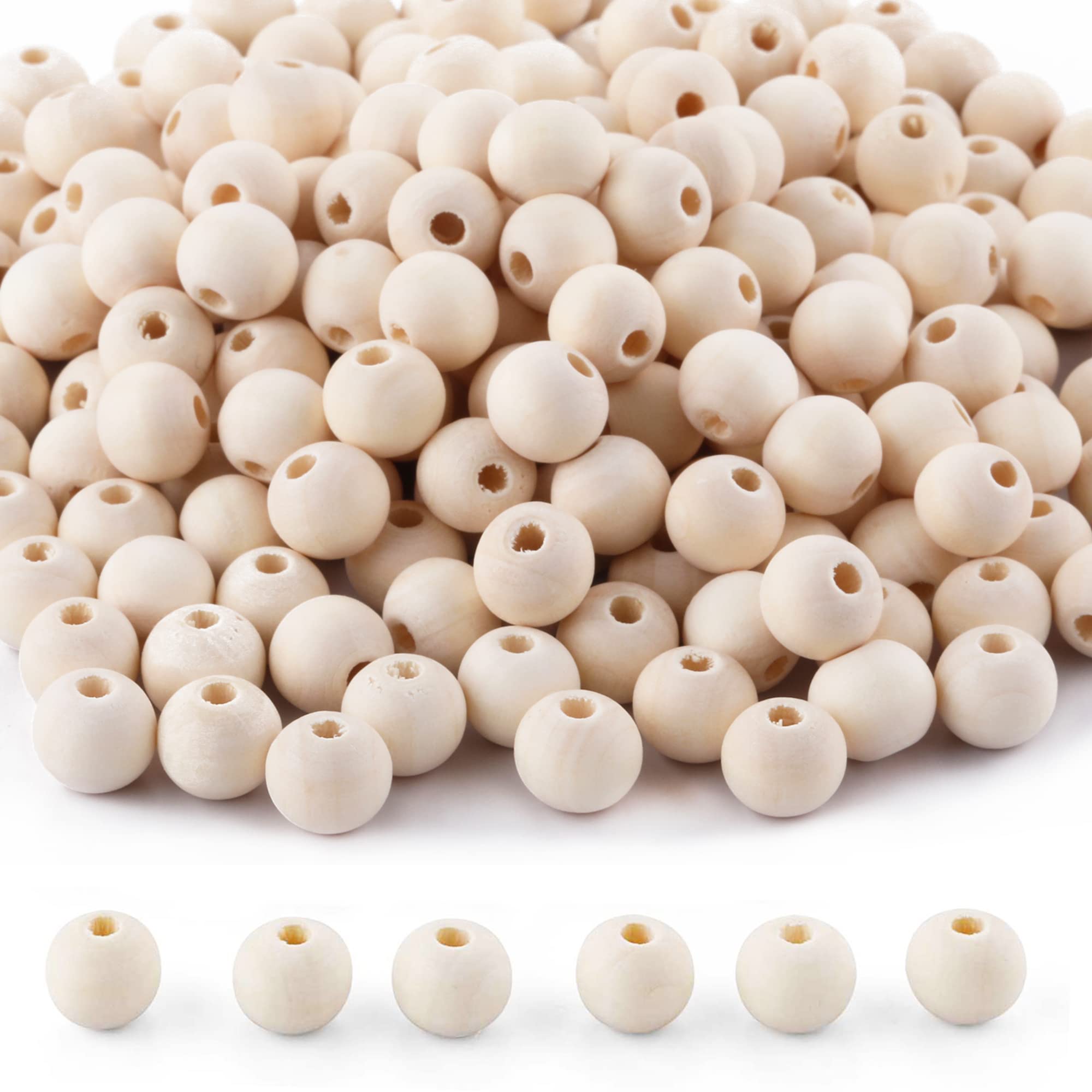 SOSMAR 300 Pieces Unfinished Natural Round Wood Beads 10MM with Bead Tool for Jewelry Making Macrame Dream Catcher Necklace Bracelet Earring DIY Crafts