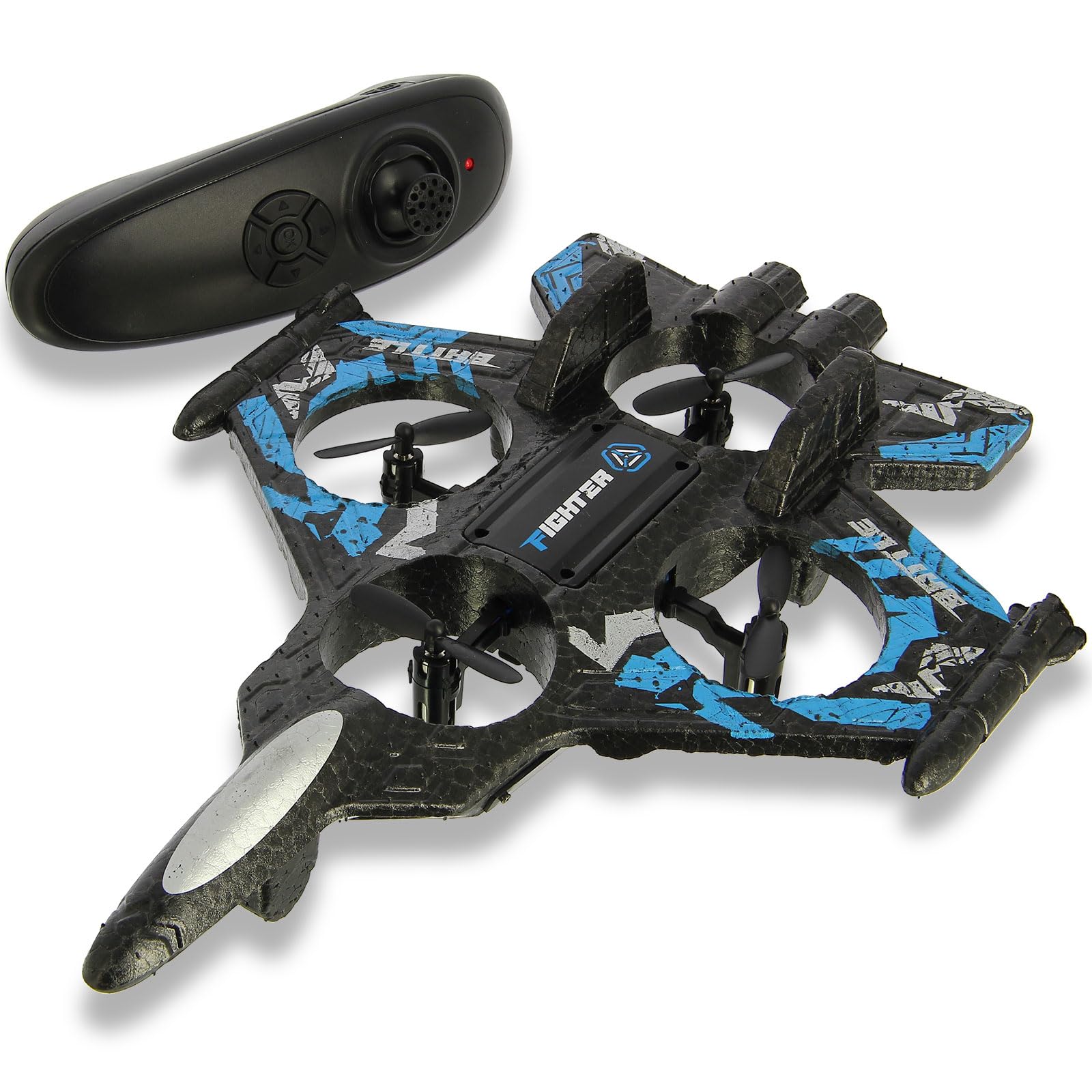 Fighter Jet Style RC Quadcopter Drone – 2.4GHz Remote Control Airplane with 360° Flips, Headless Mode, Speed Control, Rechargeable 3.7V Battery & USB Charging – Beginner-Friendly Drone Toy (Blue)