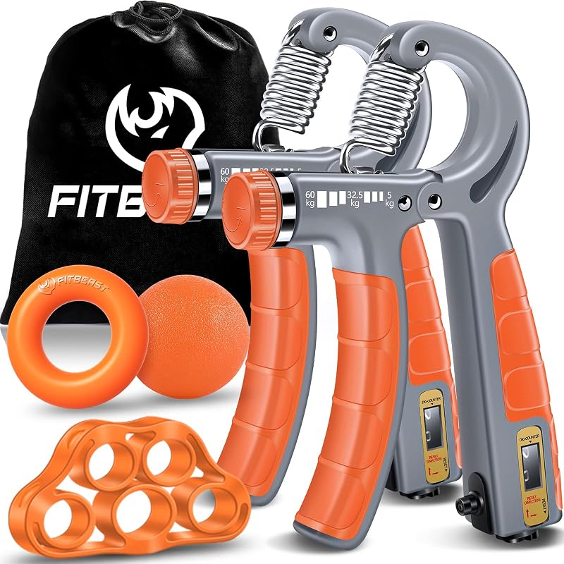 FitBeast Hand Grip Strengthener Kit 5 Pack Adjustable Forearm Grippers Orange