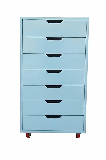 Aprodz Mango Wood Sideboard Storage Dresser Cabinet Balarwa Chest of 7 Drawer On Castors for Living Room | Light Blue