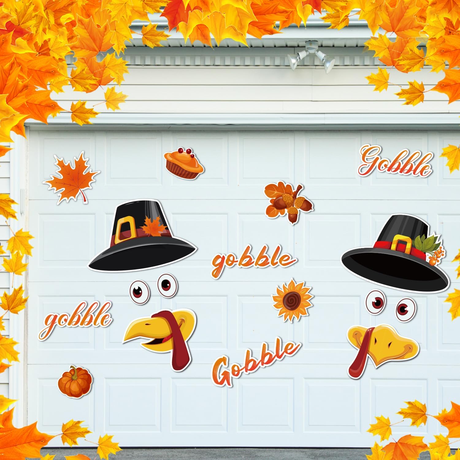 Garage Door Decorations - 17 Pcs Thanksgiving Garage Door Decorations Gobble Gobble Turkey Garage Magnets, Fall Harvest Garage Magnets Thanksgiving Magnetic Refrigerator Stickers for Autumn Garage Magnets Decoration