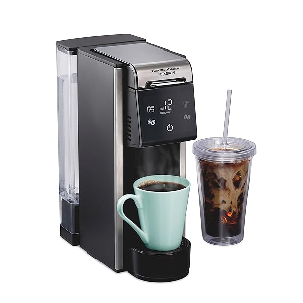 HAMILTON BEACH FLEXBREW ADVANCED 4-IN-1 SINGLE SERVE HOT & ICED COFFEE MAKER WITH REMOVABLE 45 OZ. WATER RESERVOIR, USE POD PACKS AND GROUNDS, FAST BREWING, BLACK (49925)