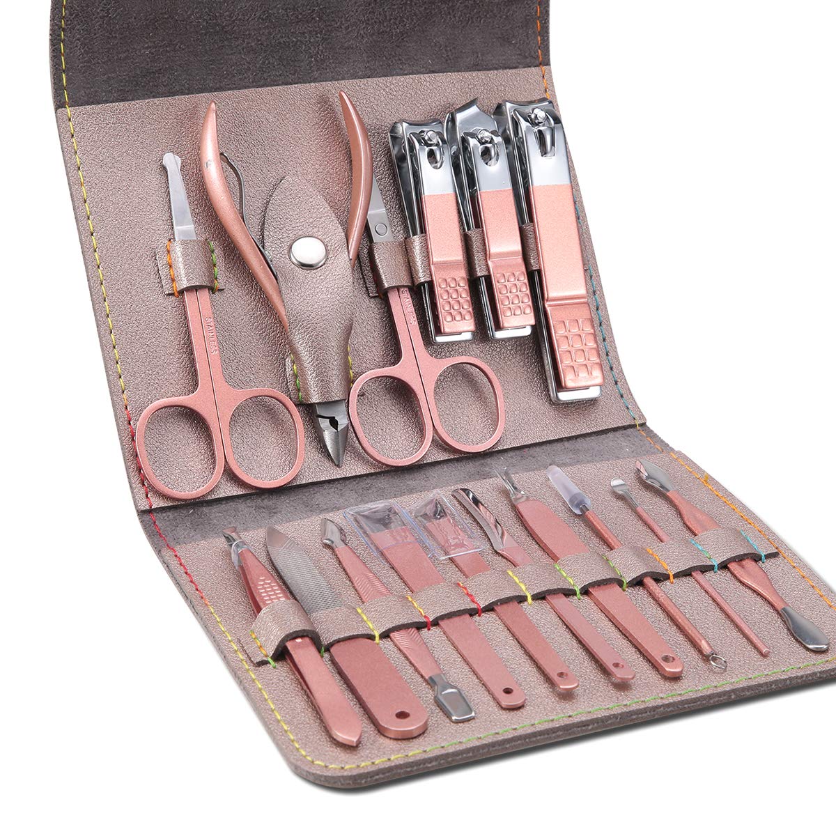 Leipple Manicure Set Professional Nail Clipper Kit Pedicure Kit - 16 pcs Stainless Steel Grooming Kit - Nail Care Tools with Luxurious Leather Travel Case (Silver Grey) : Beauty