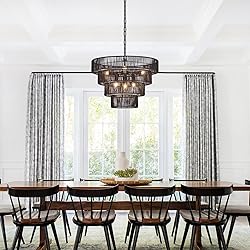 YOMECOO Black Rattan Chandelier Vintage Farmhouse