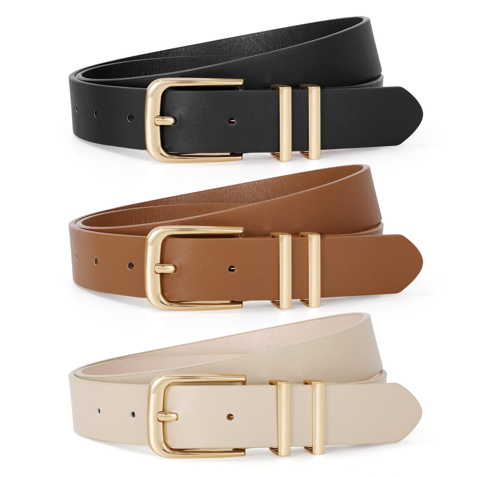 5272 3 Pack Women Belts For Jeans Dresses Pants Ladies Leather Waist Belt JASGOOD 3 Pack Women main image 3