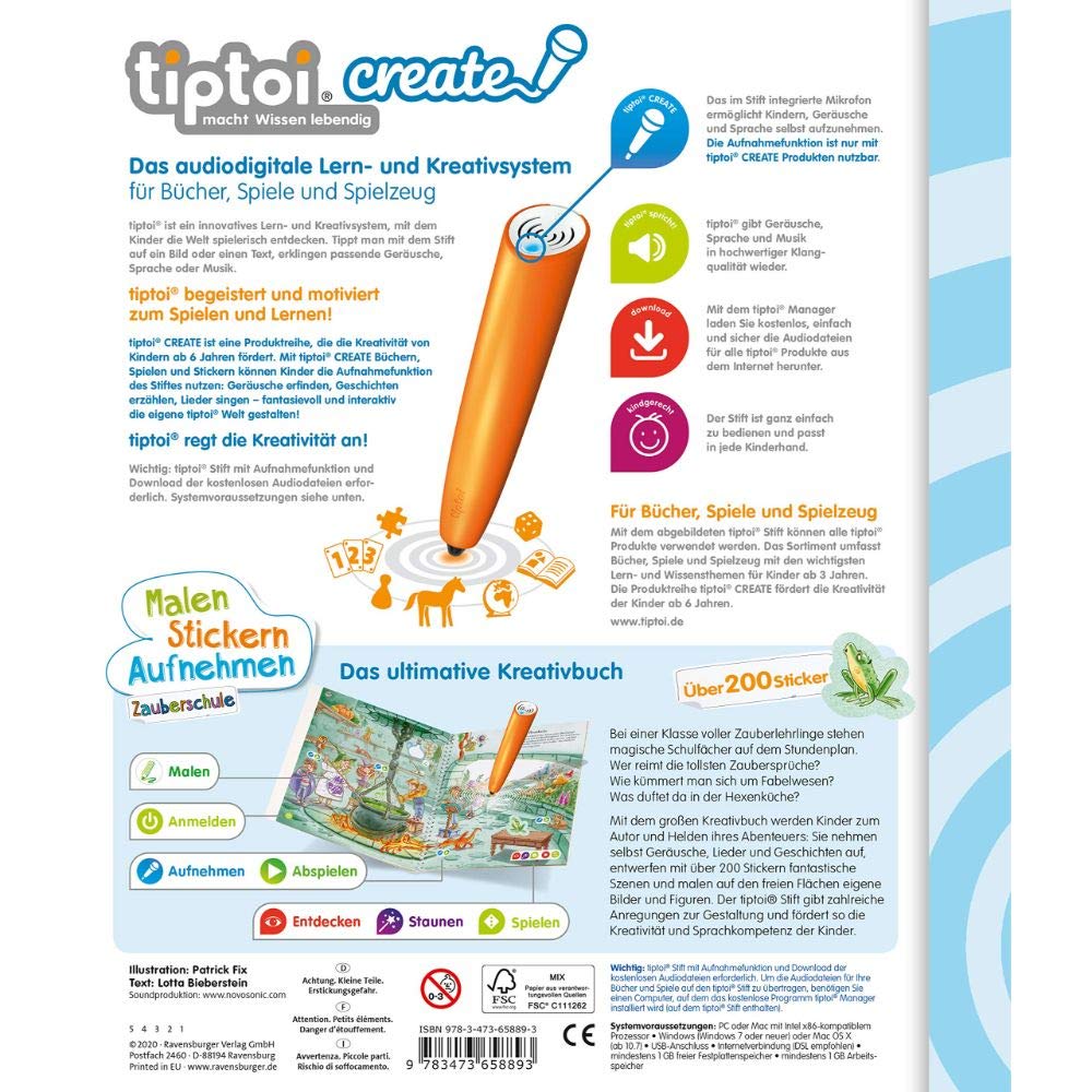 Tiptoi Create Malen Stickern Aufnehmen Zauberschule Amazon De Bieberstein Lotta Fix Patrick Bucher
