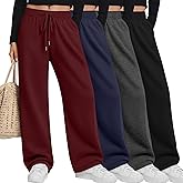 Baggyfly 4 Pack Women's Plus Size Wide Leg Lounge Pants High Waisted Drawstring Sweatpants Elastic Casual Pants with Pockets