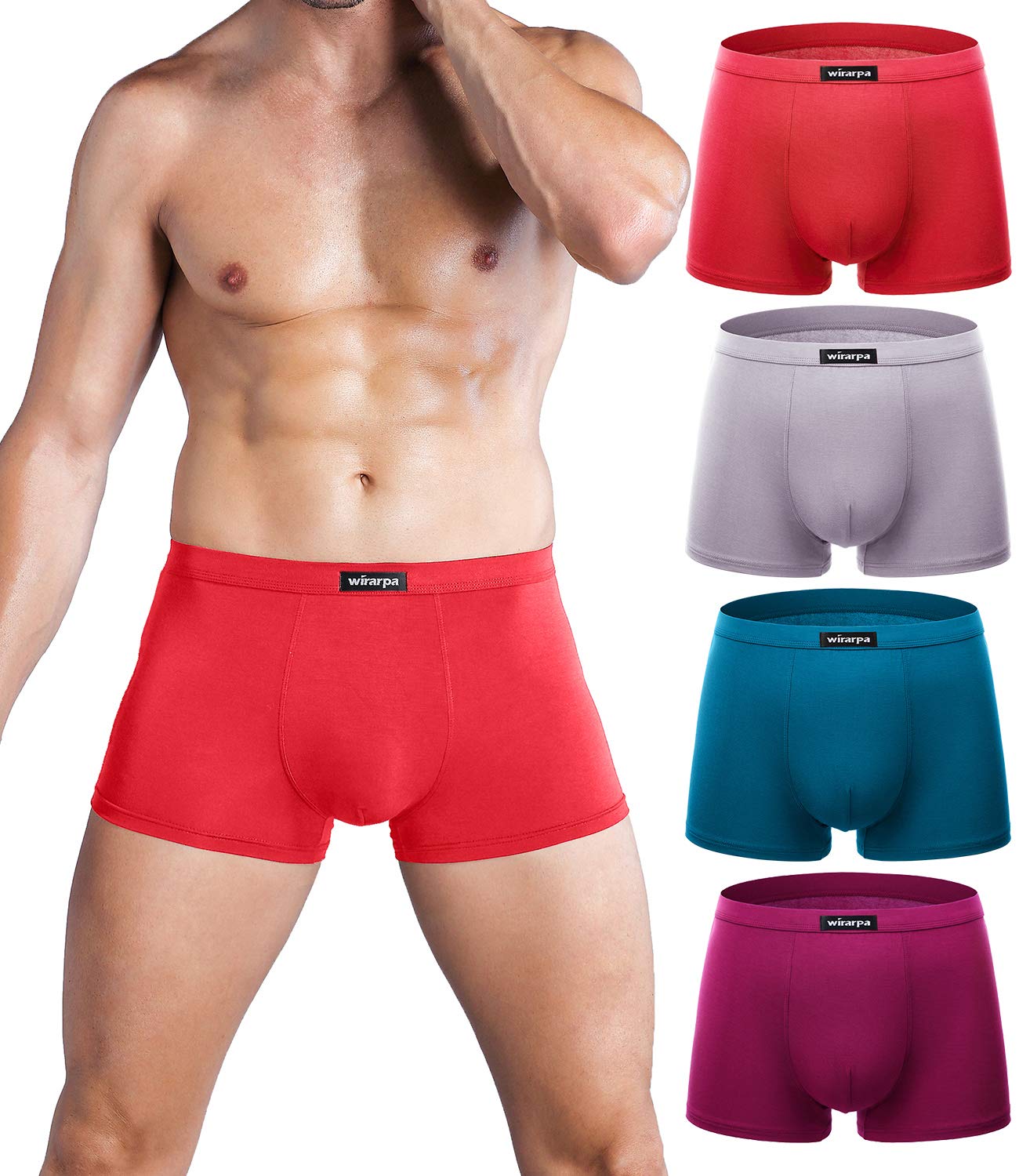 Photo 1 of wirarpa Men's Micro Modal Trunks Soft Underwear Covered Waistband Short Leg Trunks Multicolored 4 Pack,Medium