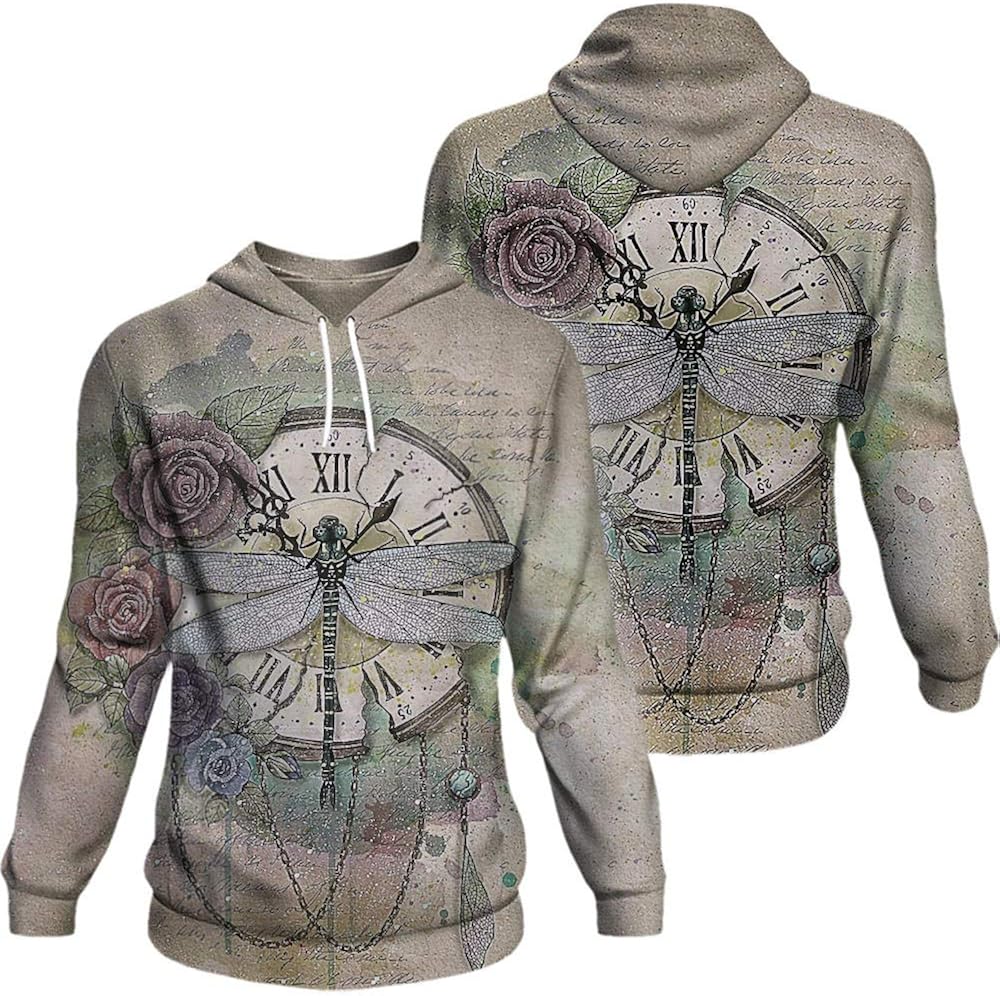 Dragonfly Timepiece 3D Zip Hoodies Hiphop Vintage Streetwear Long