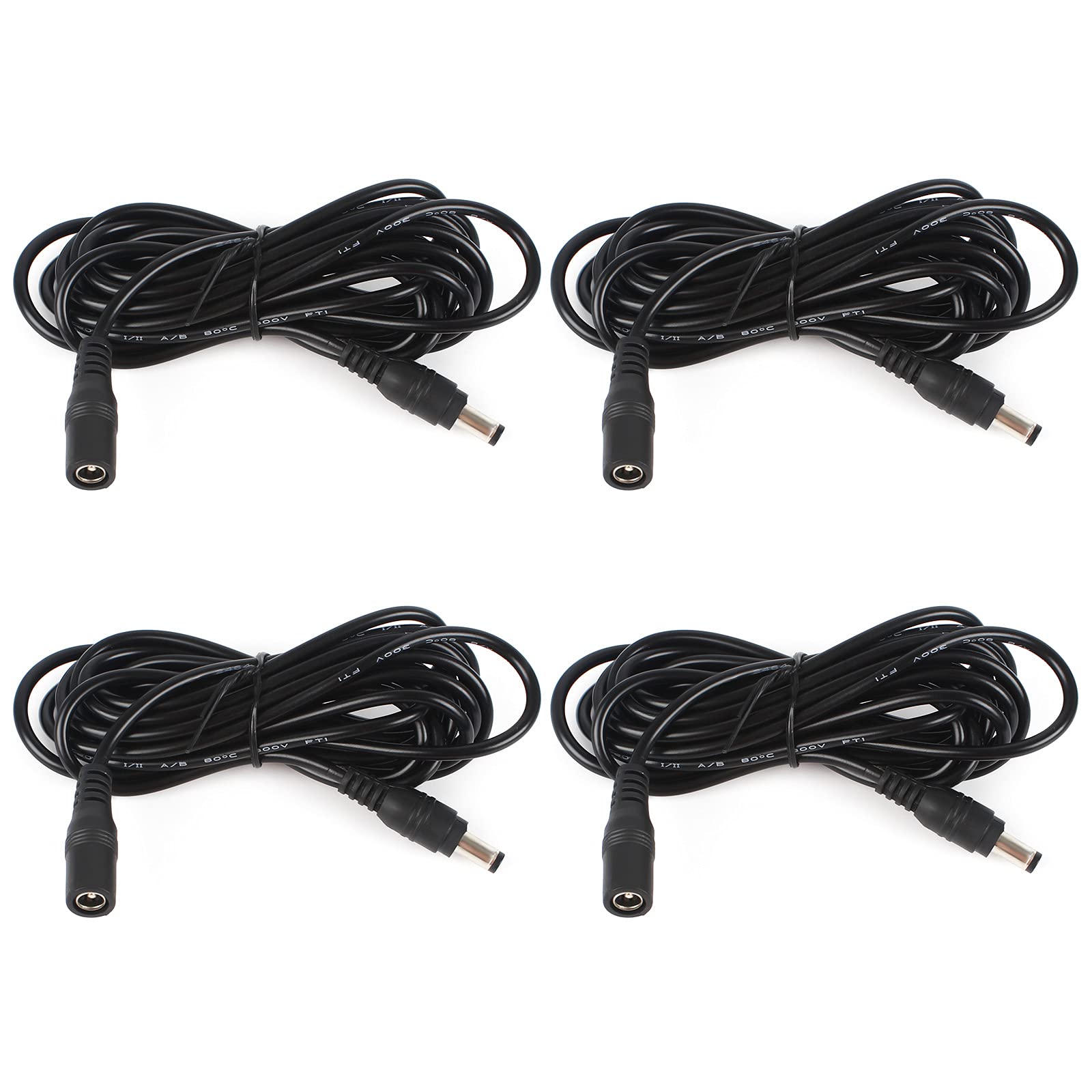 Haisheng 4Pcs Extension Cord, 5.5mm x 2.1 mm Extension Lead DC 12V Power Extension Cable Supply Adapter Electrical Cable Extender Cord Compatible with CCTV Camera Led Router Printer Audio Speaker