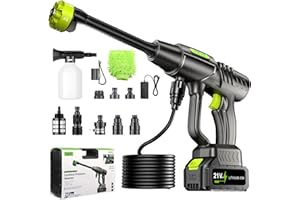 YKYI Cordless Pressure Washer Battery Powered,30 Speed Level,1200 PSI Portable Power Washer with 6-in-1 Nozzle,24FT High-Elastic Hose,Handheld Pressure Washer for Car,Garden Cleaning(Light Grey)