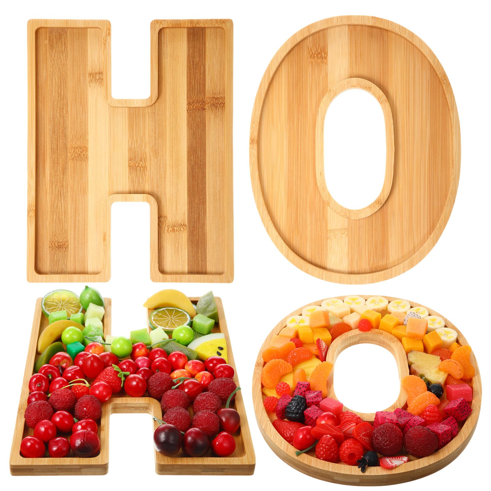 Photo 1 of 2 Pcs H O Christmas Letters Charcuterie Board Wooden Letters serving Platter Snack Serving Tray for Food Fruit Bread Cake Cookies Candy Christmas Serving Tray for Home Party Decor
