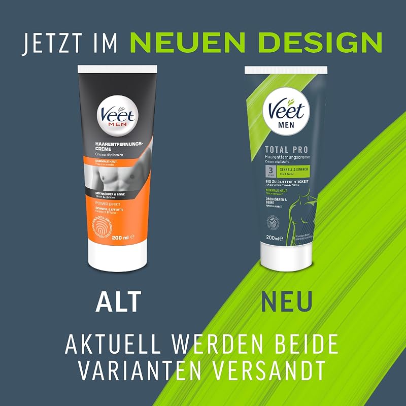 Men Haarentfernungscreme für Oberkörper & Beine - Enthaarungscreme für Männer, Haarentfernung in 5-10 Minuten - 200 ml Tube & Spatel