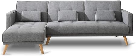 Bobochic Scandinave Canapé Dangle Réversible Convertible 267x151x88cm Gris Clair