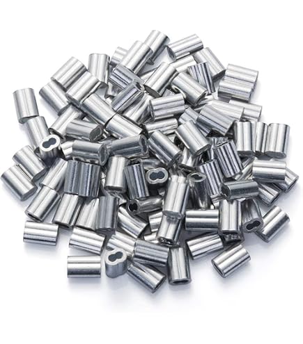 25 Pack Aluminum Sleeves For Wire Rope Cable – 7/32 Inch, Crimp-On