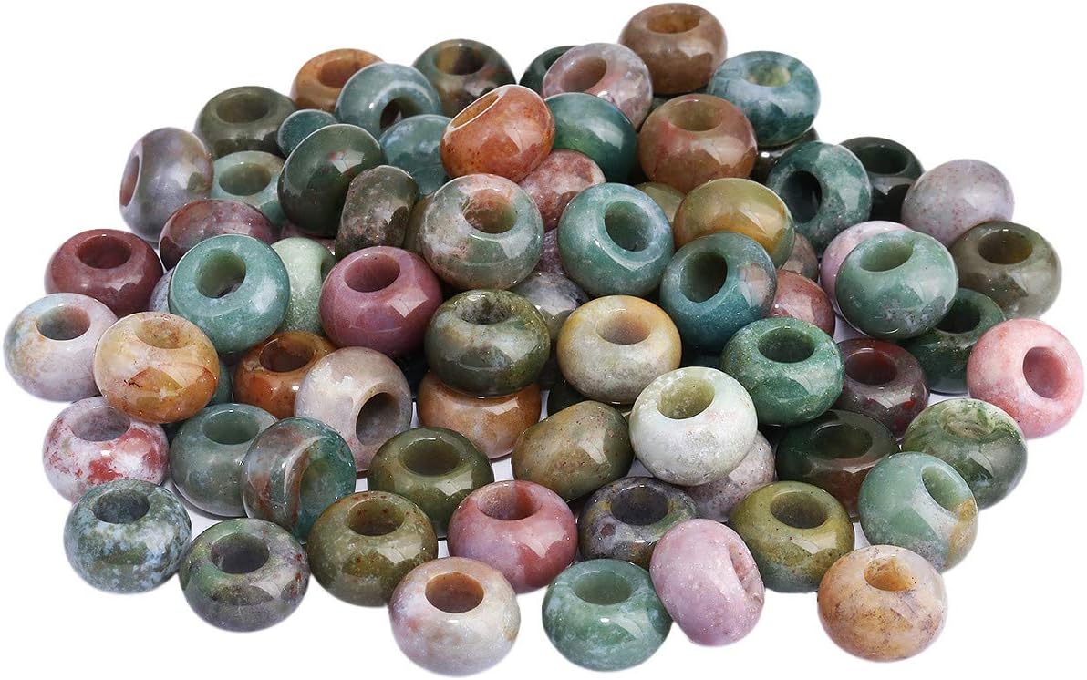 KYEYGWO Indian Agate Large Hole Polished Stone Loose Beads for Jewelry Making Rondelle Gemstone Beads for European Charm Bracelet Pack of 20