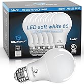 Great Eagle A19 LED Light Bulbs 60 Watt Equivalent - UL Listed - Soft White 3000K LED Light Bulbs - 9W Non Dimmable - 800 Lum
