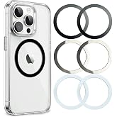 Aothey Universal Metal Rings Compatible with Magsafe Sticker,Magnetic Ring for Phone Cases &amp; Wireless Charging, 6 Pack (2 Black,2 White &amp; 2 Silver)