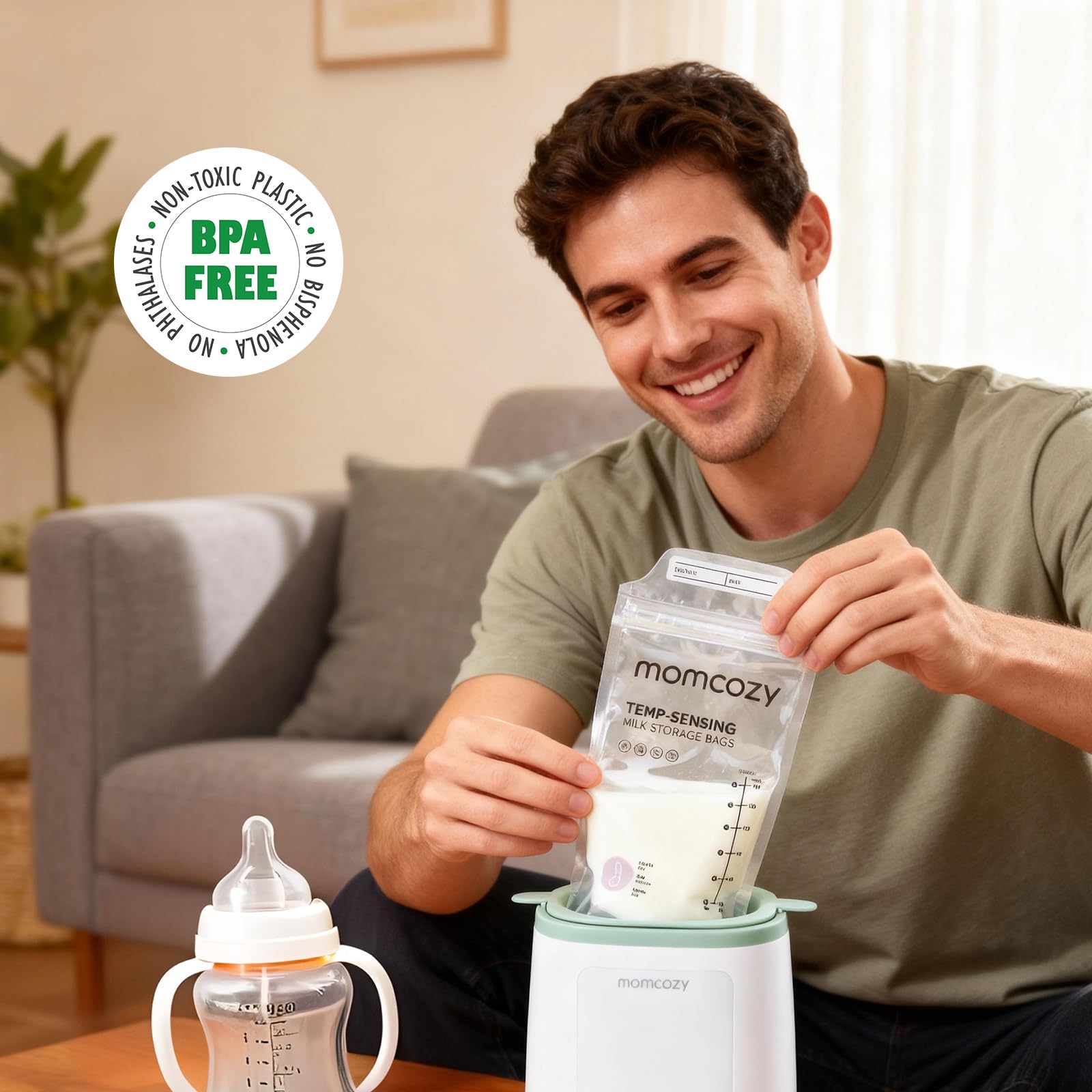 Momcozy Breastmilk Storing Bags, Temp-Sensing Discoloration Milk Storing Bags for Breastfeeding, Disposable Milk Storage Bag with 6 Ounce Self Standing, No-Leak Milk Freezer Storage Pouches, 120pcs