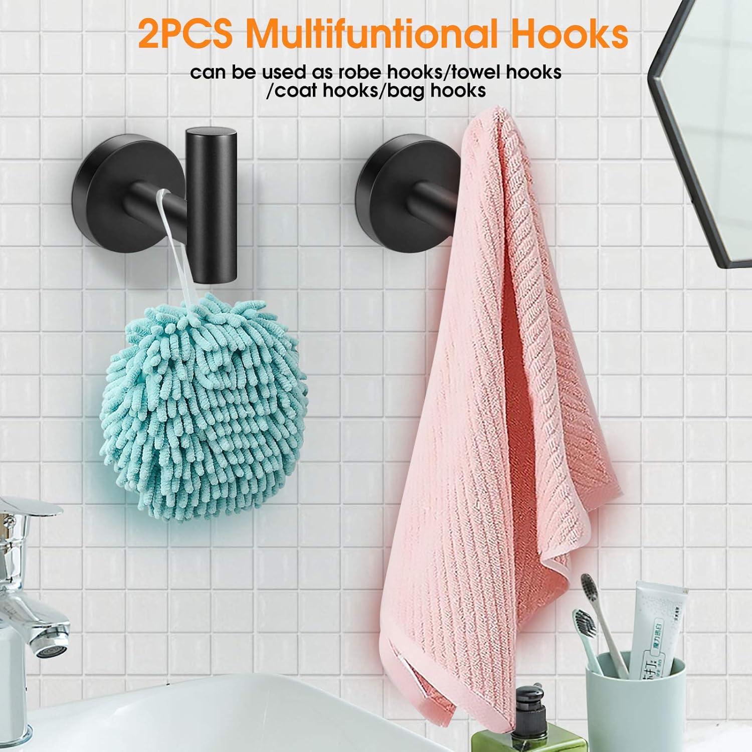 Bathroom Hardware Set, Tomic Matte Black Towel Bar, Thickened SUS304 Stainless Steel Bathroom Towel Rack Set Include 16'' Bathroom Towel Bar, Toilet Paper Holder and 2 Robe Hooks, 4Pcs: Kitchen & Dining