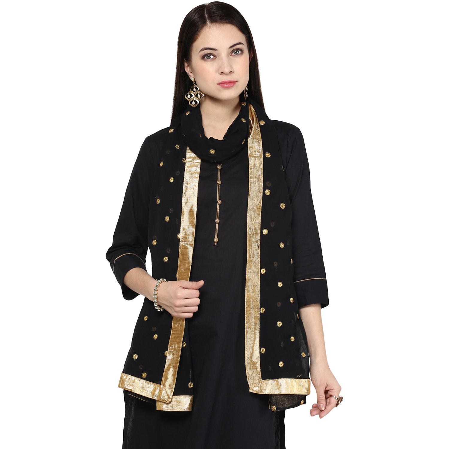 dupatta bazaar women's chiffon gold embroidered black dupatta