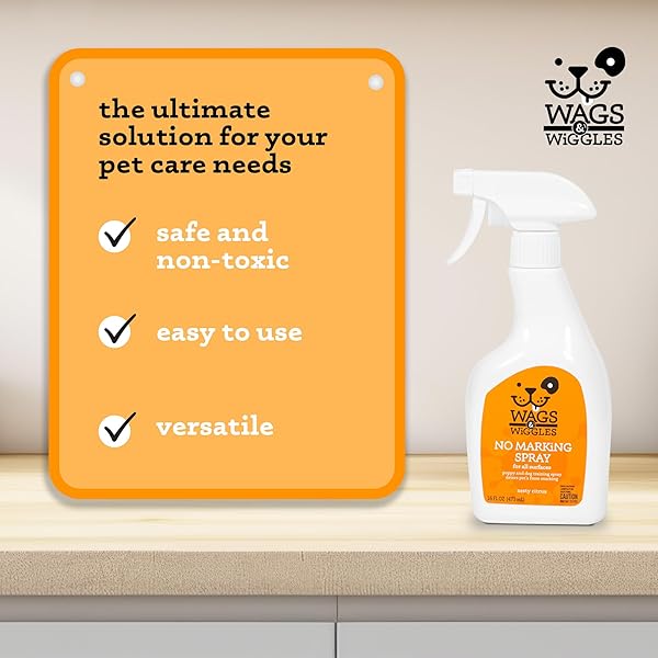 WAGS & WIGGLES NO MARKING DETERRENT TRAINING SPRAY FOR DOGS – INDOOR DOG PEE REPELLENT & BEHAVIOR AID, ANTI PEE & URINE DETERRENT, NO MORE MARKING, IDEAL FOR POTTY TRAINING, 16 FL OZ