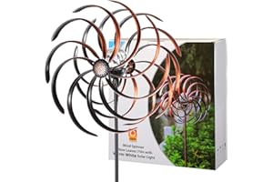 HDNICEZM Solar Wind Spinner Improved 360 Degrees Swivel Warm White LED Lighting Glass Ball with Kinetic Wind Spinner Vertical Metal Sculpture Stake Construction for Outdoor Yard Lawn & Garden.