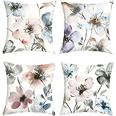 Joymaison Watercolor Flower Throw Pillow Covers 18x18 Inch Set of 4 Rustic Abstract Modern Floral Cushion Covers Home Decor for Sofa Couch Bed Cushion Cases