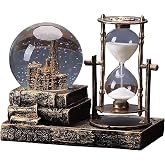 Snow Globe with Hourglass Light Music Vintage Paris Eiffel Tower Home Decor | Cool Unique Castle Resin Decoration for Living Room Bedroom Book Shelf Office Desk Table Top Ornament Battery Operated Brass