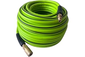 FURESN Air Hose 1/4 in x 50 ft, Heavy Duty, Lightweight, Kink Resistant, Hybrid Air Compressor Hose with 1/4 in Solid Brass Male Fittings, Bend Restrictors, 300 PSI (50FT, Green Black)