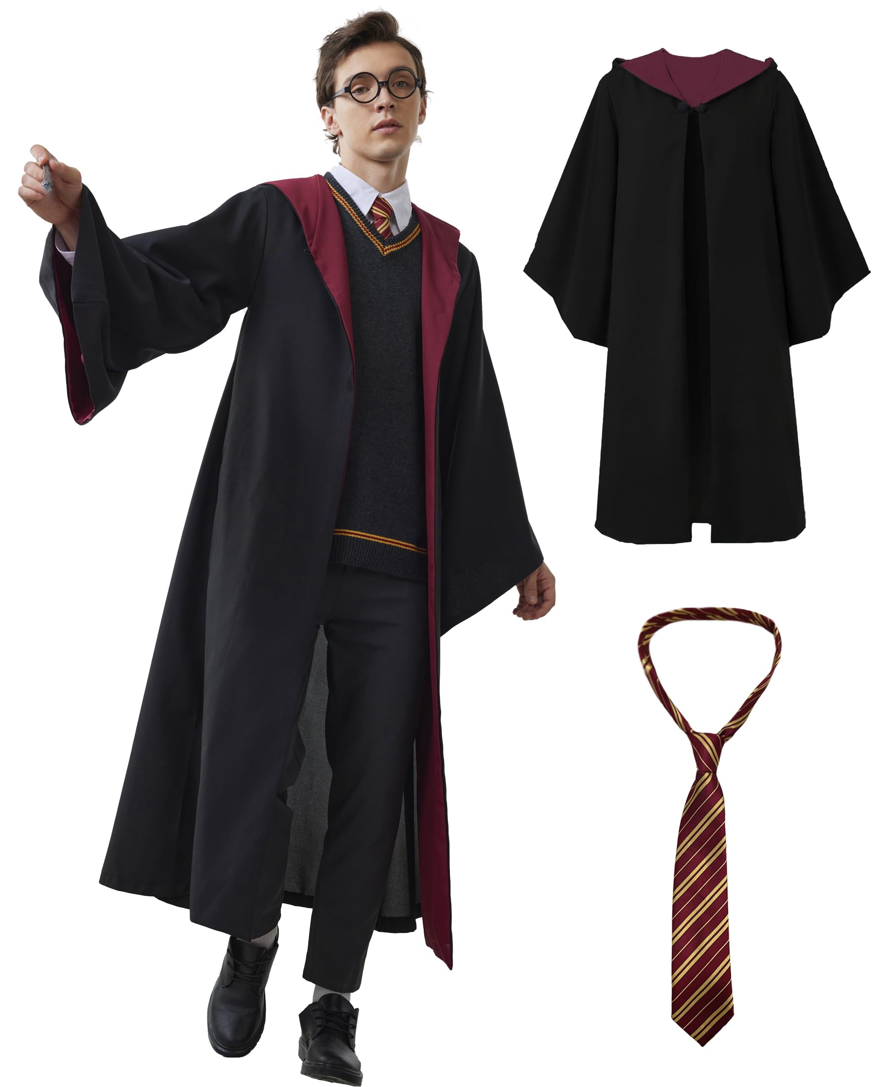 Photo 1 of Kidukso Classic Magical Cloak Costume with Tie Witch Wizard Hooded Robe Costume, Magical Wizarding World Movie Themed Robes Costume Halloween Dress Up & Cosplay Costume for Adult Women Men, Red L