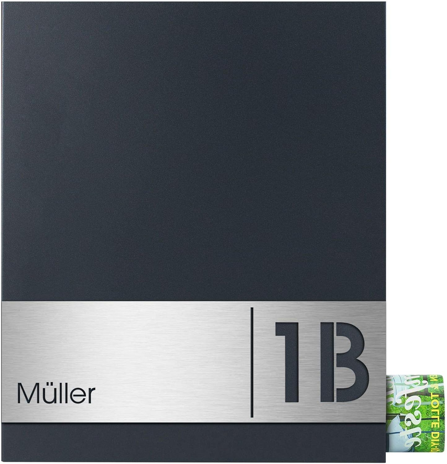 Design-Briefkasten anthrazit mit Zeitungsfach (RAL 7016) MOCAVI Box 111R Postkasten mit Hausnummer und Name V4A-Edelstahl graviert modern groß DINA4