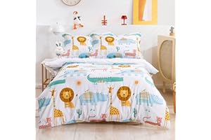 BESTDESIL Animal Cartoon Kids Duvet Cover Set Twin Size, 3 Piece Soft Lion Printed Microfiber Comforter Cover with Pillow Sham Zipper Closure, Comforter Not Included