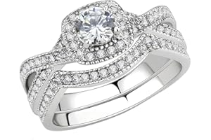 FlameReflection Stainless Steel Rings for Women Infinity Wedding Set Round CZ Cubic Zirconia Halo Engagement Bridal Jewelry Set